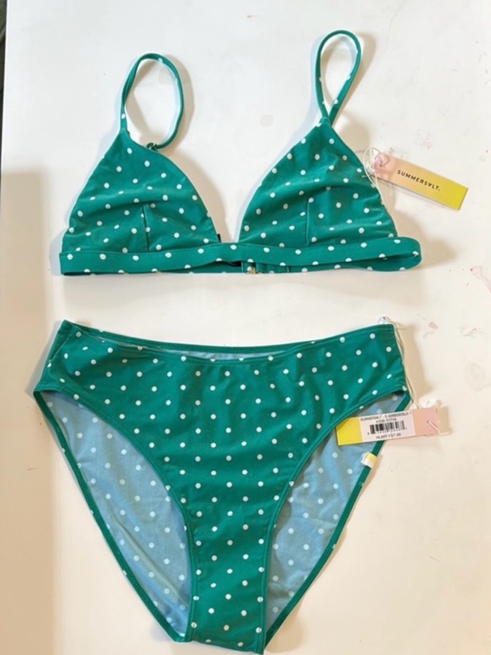 Summersalt Green Polka Dot Bikini Set NWT Size 6 High Waisted Retro Preppy